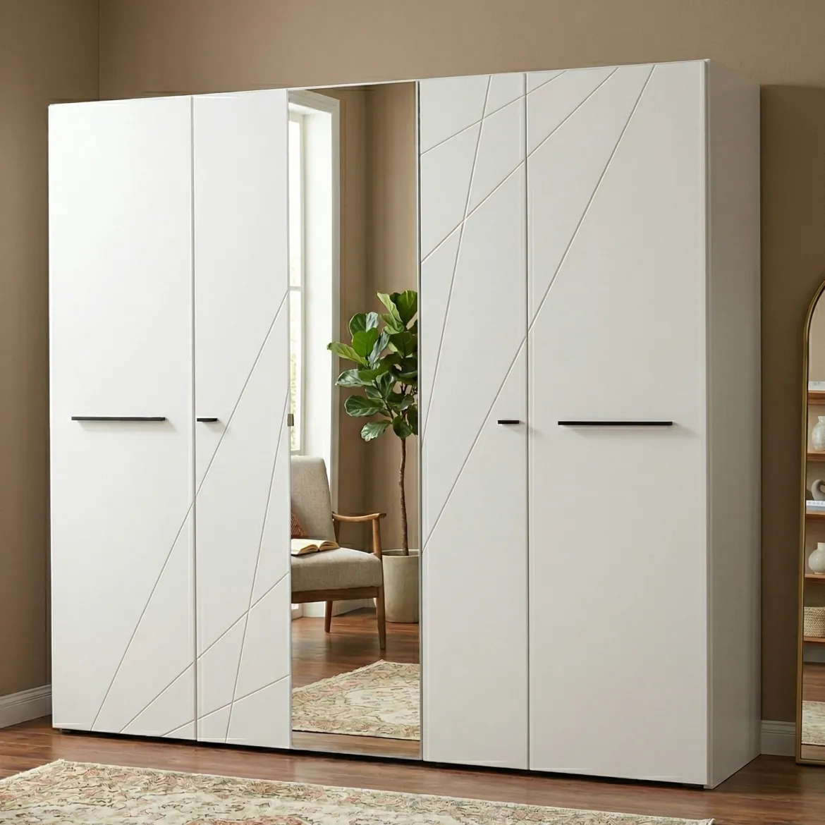 Guardaroba Grande Bianco Opaco Trasparente Appendiabiti 6 Ripiani 262.5x224h cm, Apertura Scorrevole - Carasco