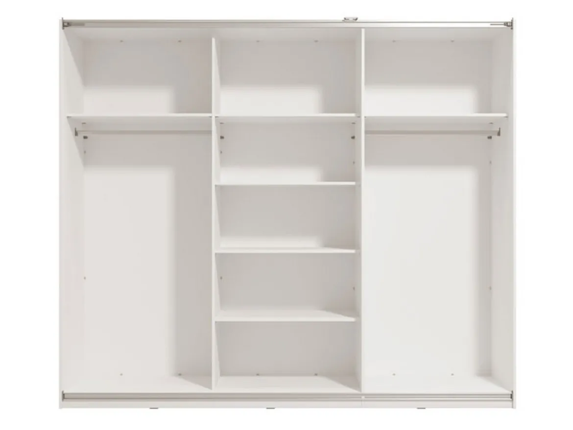 Guardaroba Grande Bianco Opaco Trasparente Appendiabiti 8 Ripiani 217x210h cm, Apertura Scorrevole - Galtelli