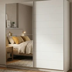 Guardaroba Grande Bianco Opaco Trasparente Appendiabiti 8 Ripiani 217x210h cm, Apertura Scorrevole - Valsinni