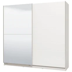 Guardaroba Grande Bianco Opaco Trasparente Appendiabiti 8 Ripiani 217x210h cm, Apertura Scorrevole - Valsinni