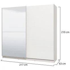 Guardaroba Grande Bianco Opaco Trasparente Appendiabiti 8 Ripiani 217x210h cm, Apertura Scorrevole - Valsinni