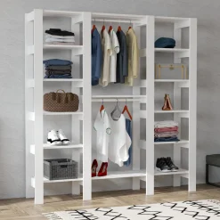 Guardaroba Grande Bianco 10 Ripiani Appendiabiti 161x180h cm, 12 Vani - Nerviano