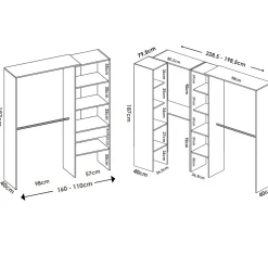 Guardaroba Grande Bianco 12 Ripiani Appendiabiti 388x187h cm, Modulabile - Trana