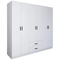 Guardaroba Grande Bianco 6 Ripiani Appendiabiti 180x190h cm, 2 Cassetti - Copiano