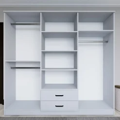 Guardaroba Grande Bianco 6 Ripiani Appendiabiti 180x190h cm, 2 Cassetti - Copiano