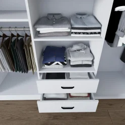 Guardaroba Grande Bianco 6 Ripiani Appendiabiti 180x190h cm, 2 Cassetti - Copiano