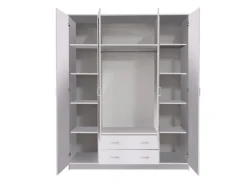 Guardaroba Grande Bianco 9 Ripiani Appendiabiti 160x205h cm, Apertura Battente e Scorrevole - Miazzina
