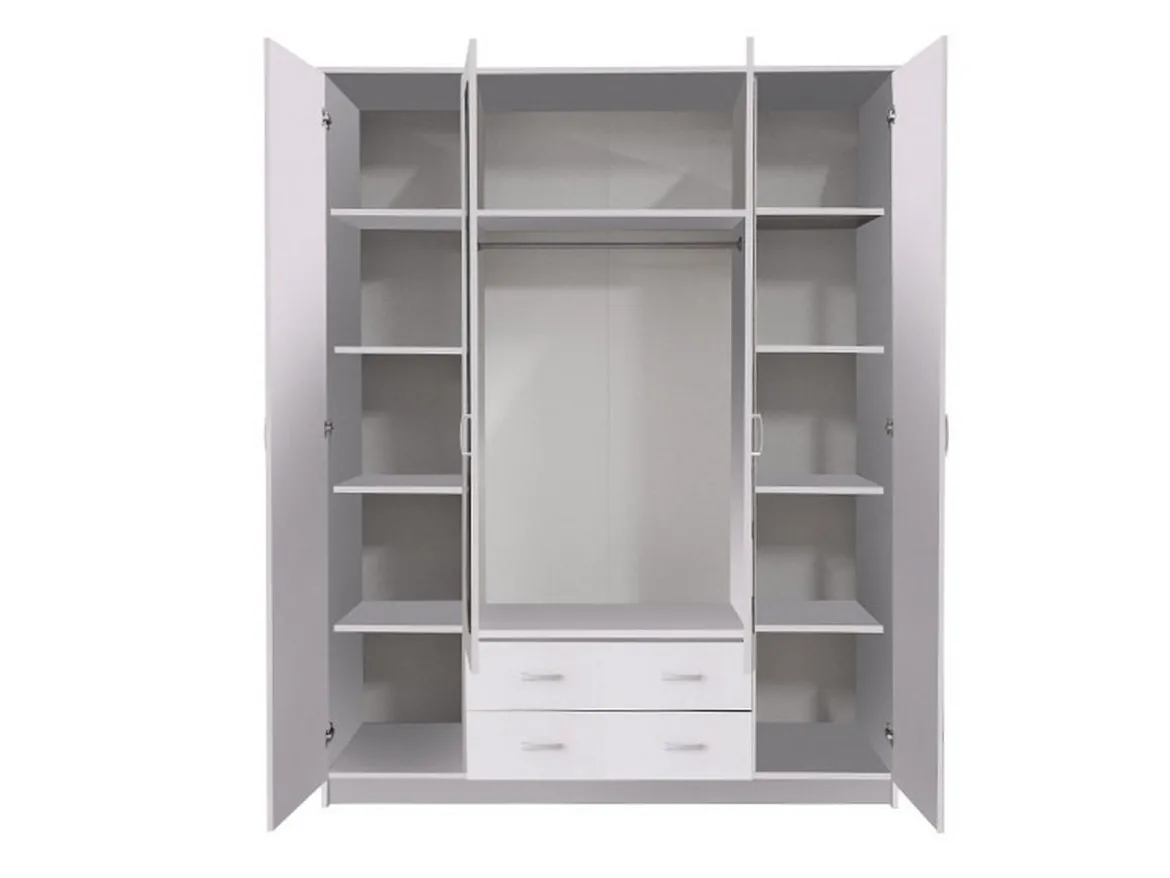 Guardaroba Grande Bianco 9 Ripiani Appendiabiti 160x205h cm, Apertura Battente e Scorrevole - Miazzina