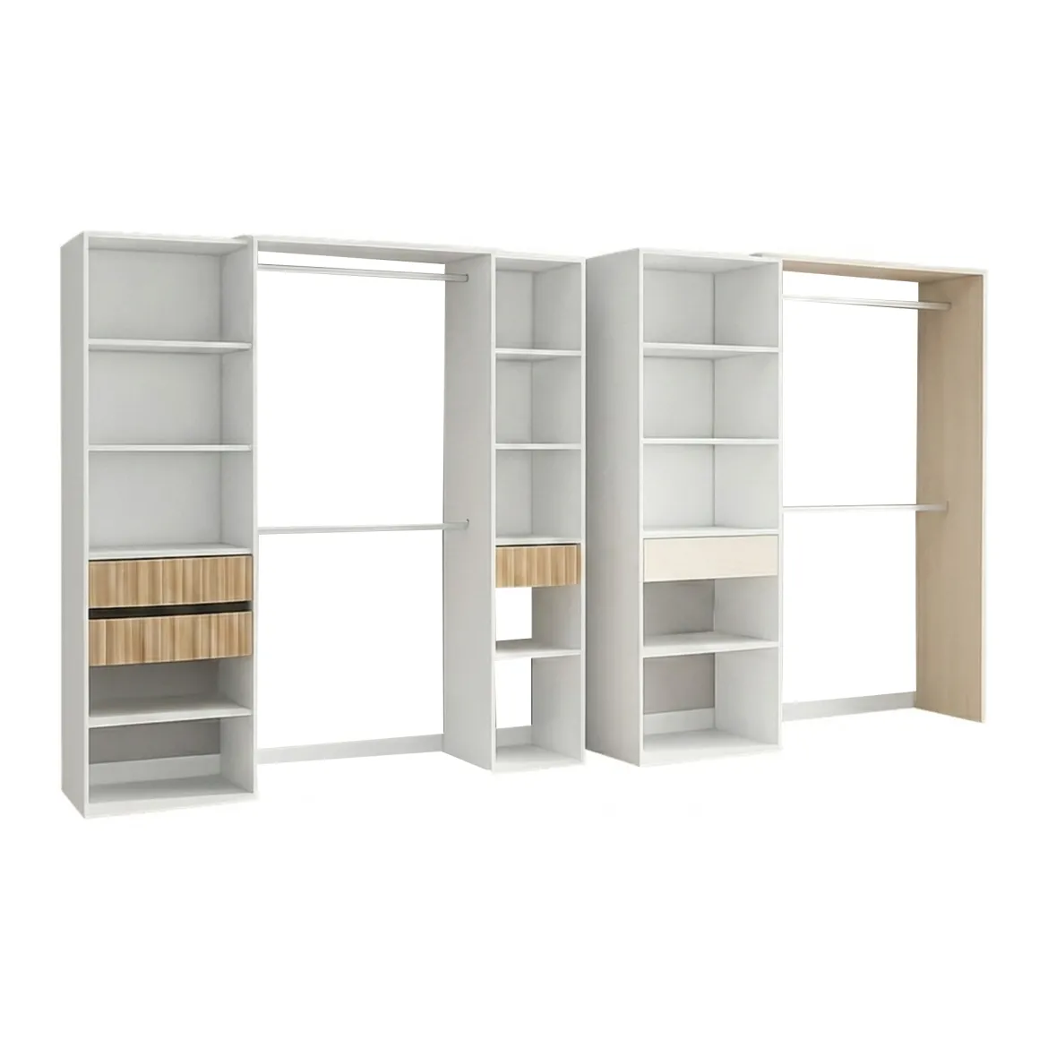 Guardaroba Grande Bianco Rovere Marrone Modulabile 4 Cassetti 354x187h cm, 12 Ripiani - Falcade