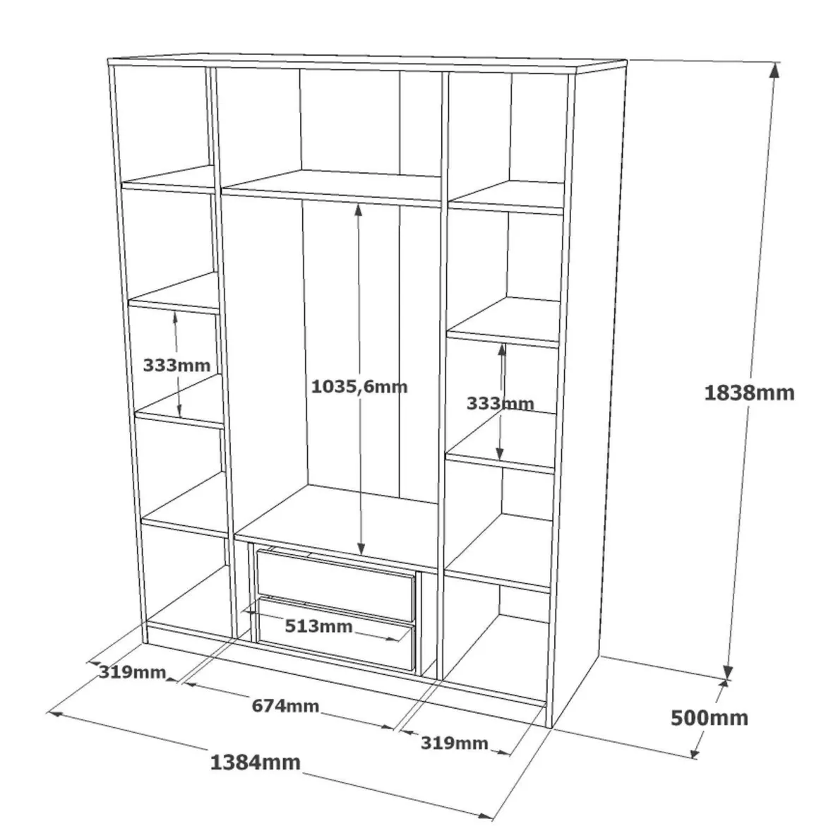 Guardaroba grande con appendiabiti bianco 138x183h cm - Phet