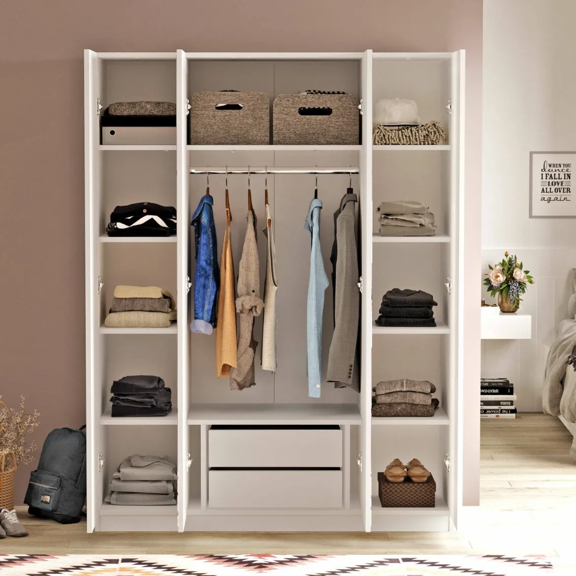 Guardaroba grande con appendiabiti bianco 138x183h cm - Phet
