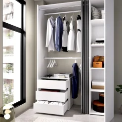 Guardaroba grande con cassetti bianco e antracite 140x205h cm - Annuck