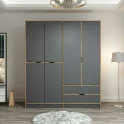 Guardaroba grande in legno nero e oro 185x208h cm - Odalys