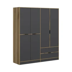 Guardaroba grande in legno nero e oro 185x208h cm - Odalys