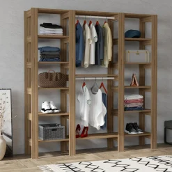 Guardaroba Grande Marrone Noce 10 Ripiani Appendiabiti 161x180h cm, 12 Vani - Nerviano