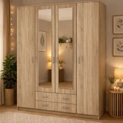 Guardaroba Grande Marrone Noce 9 Ripiani Appendiabiti 160x205h cm, 4 Ante - Miazzina