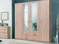 Guardaroba Grande Marrone Noce 9 Ripiani Appendiabiti 160x205h cm, 4 Ante - Miazzina