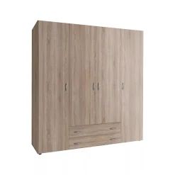 Guardaroba Grande Marrone Rovere Grigio Nero Appendiabiti 5 Ripiani 213x215.5h cm, Apertura Scorrevole - Godrano