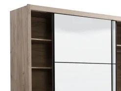 Guardaroba Grande Marrone Rovere Grigio Nero Appendiabiti 5 Ripiani 213x215.5h cm, Apertura Scorrevole - Godrano