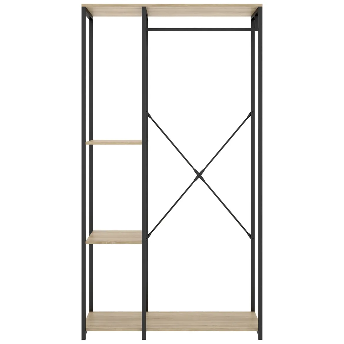 Guardaroba Grande Marrone Rovere Nero 3 Ripiani Appendiabiti 40x167h cm, Cassetti - Clovis