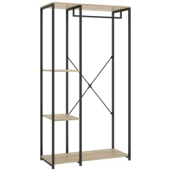 Guardaroba Grande Marrone Rovere Nero 3 Ripiani Appendiabiti 40x167h cm, Cassetti - Clovis