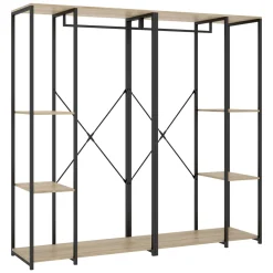 Guardaroba Grande Marrone Rovere Nero 5 Ripiani Appendiabiti 40x167h cm, Cassetti - Dalton