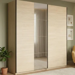 Guardaroba Grande Marrone Rovere Nero Appendiabiti 2 Ripiani 220x217.5h cm, 4 Vani - Palestro