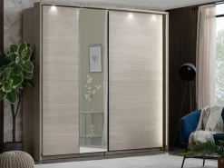 Guardaroba Grande Marrone Rovere Nero Appendiabiti 2 Ripiani 220x217.5h cm, 4 Vani - Palestro