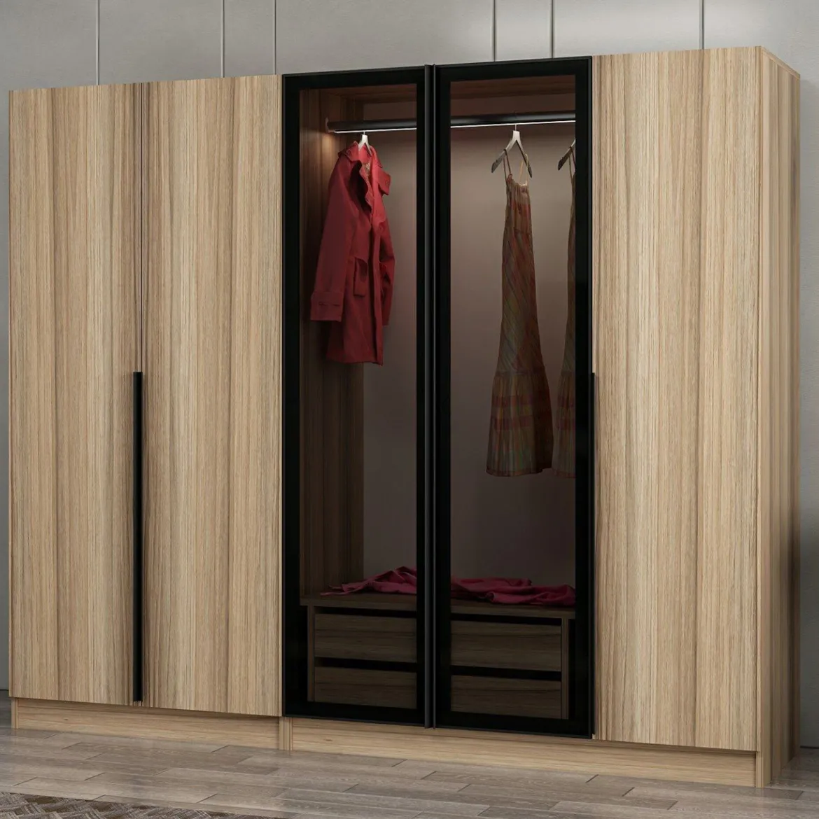 Guardaroba Grande Marrone Rovere Nodi 2 Ripiani Appendiabiti 245x217.5h cm, 2 Ante - Resiutta
