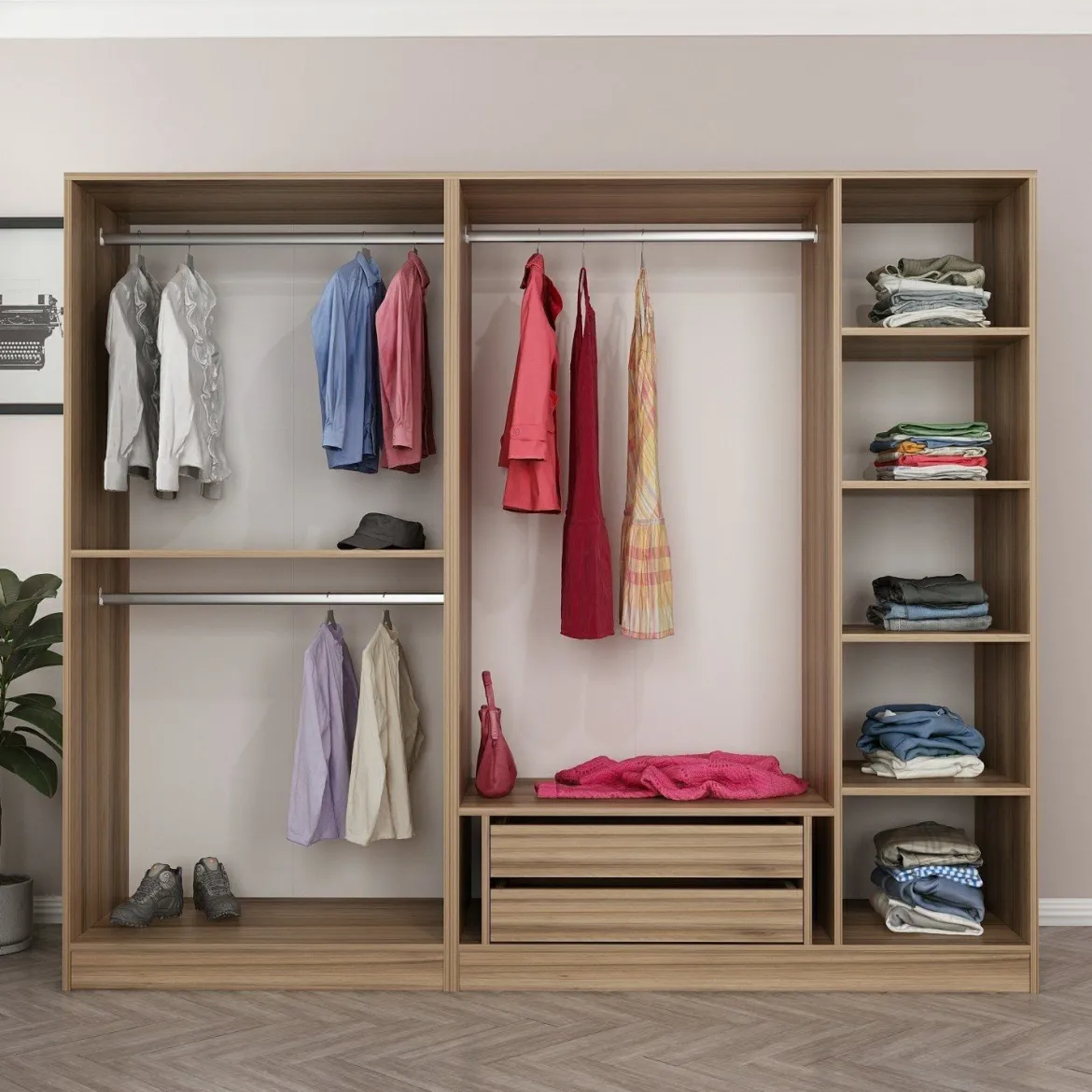 Guardaroba Grande Marrone Rovere Nodi 2 Ripiani Appendiabiti 245x217.5h cm, 2 Ante - Resiutta