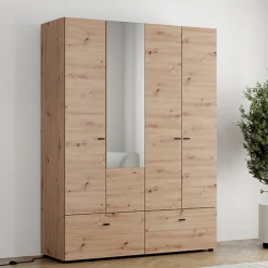 Guardaroba Grande Marrone Rovere Nodi Bianco 2 Ripiani 2 Cassetti 155x208h cm, Appendiabiti - Spigno