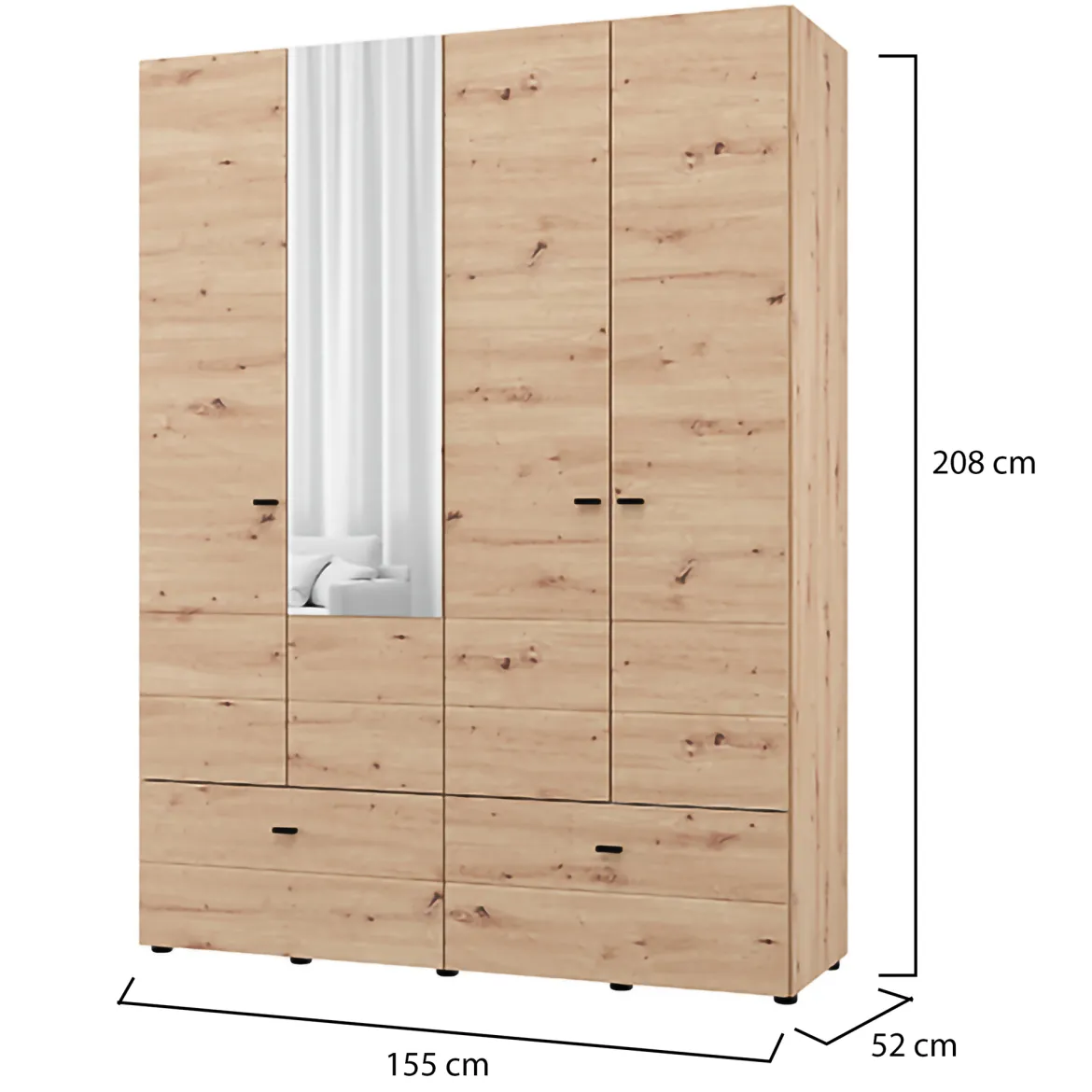 Guardaroba Grande Marrone Rovere Nodi Bianco 2 Ripiani 2 Cassetti 155x208h cm, Appendiabiti - Spigno