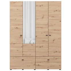 Guardaroba Grande Marrone Rovere Nodi Bianco 2 Ripiani 2 Cassetti 155x208h cm, Appendiabiti - Spigno