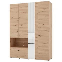 Guardaroba Grande Marrone Rovere Nodi Nero 4 Ripiani un Cassetto 155x208h cm, Appendiabiti - Omete