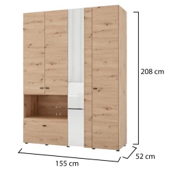 Guardaroba Grande Marrone Rovere Nodi Nero 4 Ripiani un Cassetto 182.5x210.5h cm, Appendiabiti - Rifreddo