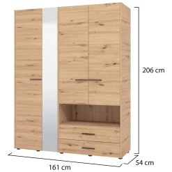 Guardaroba Grande Marrone Rovere Nodi Nero 5 Ripiani 3 Cassetti 161x205.5h cm, Appendiabiti - Teana