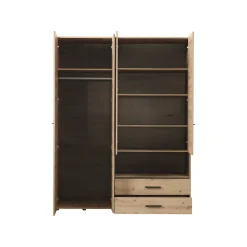 Guardaroba Grande Marrone Rovere Nodi Nero 5 Ripiani 3 Cassetti 161x205.5h cm, Appendiabiti - Teana