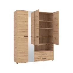 Guardaroba Grande Marrone Rovere Nodi Nero 5 Ripiani 3 Cassetti 161x205.5h cm, Appendiabiti - Teana