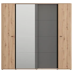 Guardaroba Grande Marrone Rovere Nodi Nero Antracite Appendiabiti 10 Ripiani 232x219h cm, 4 Ante - Hakone