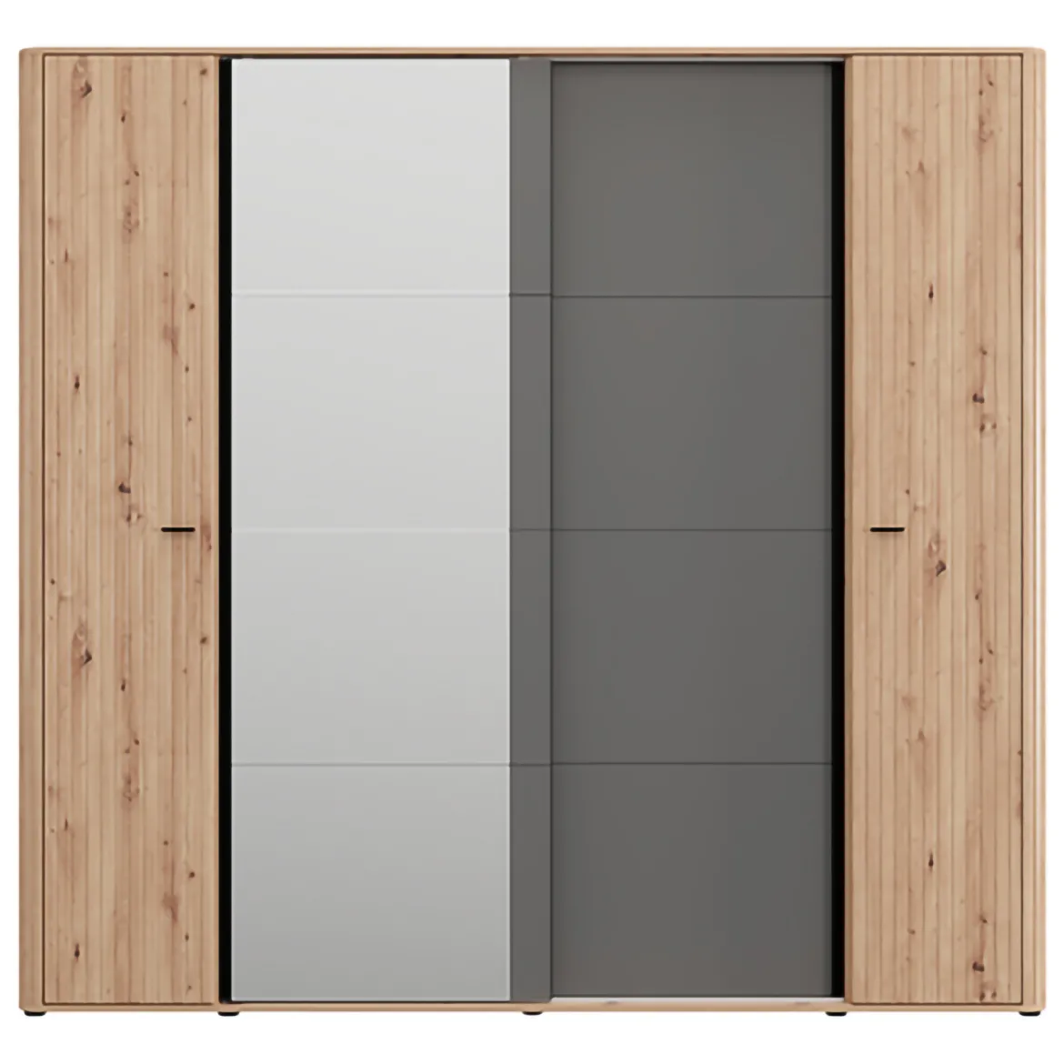 Guardaroba Grande Marrone Rovere Nodi Nero Antracite Appendiabiti 10 Ripiani 232x219h cm, 4 Ante - Hakone