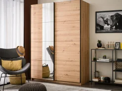 Guardaroba Grande Marrone Rovere Nodi Nero Appendiabiti 2 Ripiani 145.5x217.5h cm, Apertura Scorrevole - Pasturo