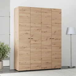 Guardaroba Grande Marrone Rovere Nodi Nero Appendiabiti 2 Ripiani 155x208h cm, 4 Vani - Soris