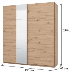 Guardaroba Grande Marrone Rovere Nodi Nero Appendiabiti 2 Ripiani 195x217.5h cm, Apertura Scorrevole - Siri
