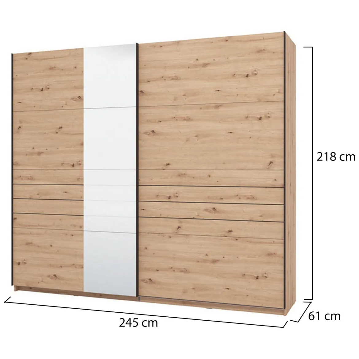 Guardaroba Grande Marrone Rovere Nodi Nero Appendiabiti 2 Ripiani 245x217.5h cm, Apertura Scorrevole - Peio