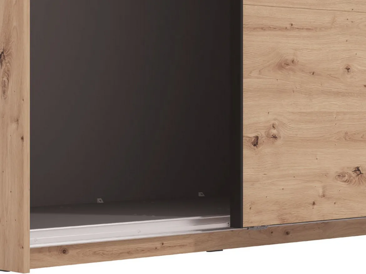 Guardaroba Grande Marrone Rovere Nodi Nero Appendiabiti 2 Ripiani 245x217.5h cm, Apertura Scorrevole - Peio