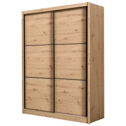 Guardaroba Grande Marrone Rovere Nodi Nero Appendiabiti 5 Ripiani 166x215.5h cm, Apertura Scorrevole - Faedis