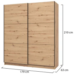 Guardaroba Grande Marrone Rovere Nodi Nero Appendiabiti 5 Ripiani 179x210h cm, Apertura Scorrevole - Verzino