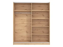 Guardaroba Grande Marrone Rovere Nodi Nero Appendiabiti 5 Ripiani 179x210h cm, Apertura Scorrevole - Verzino