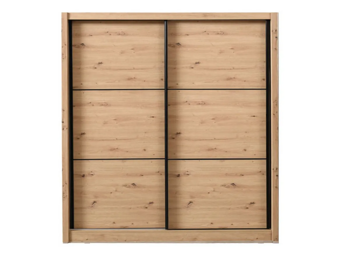 Guardaroba Grande Marrone Rovere Nodi Nero Appendiabiti 5 Ripiani 213x215.5h cm, Apertura Scorrevole - Godrano