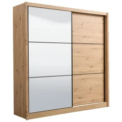 Guardaroba Grande Marrone Rovere Nodi Nero Appendiabiti 5 Ripiani 213x215.5h cm, Apertura Scorrevole - Pelago